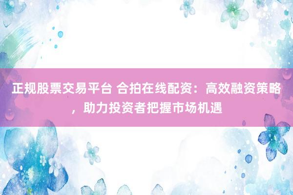 正规股票交易平台 合拍在线配资：高效融资策略，助力投资者把握市场机遇