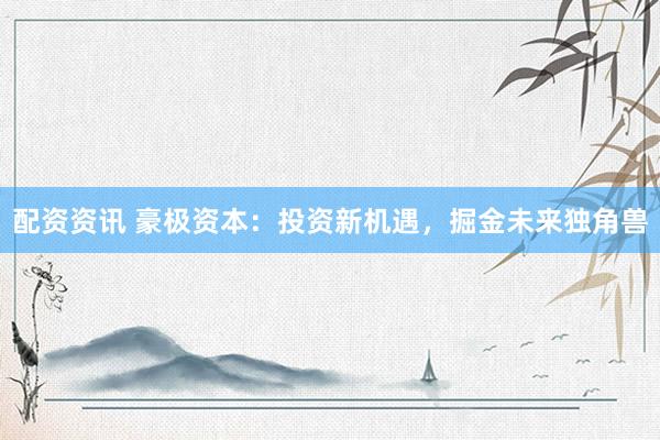 配资资讯 豪极资本：投资新机遇，掘金未来独角兽