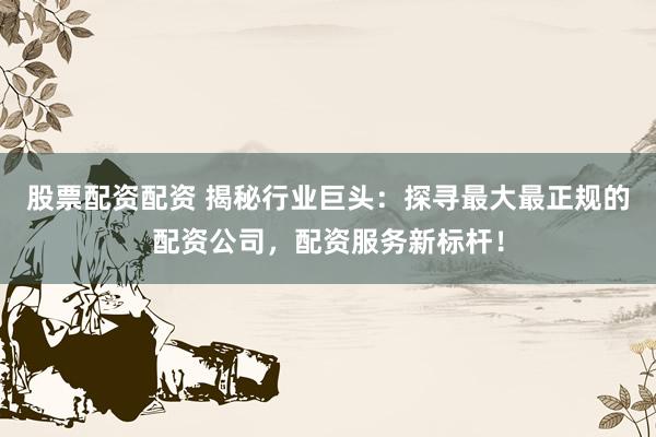 股票配资配资 揭秘行业巨头：探寻最大最正规的配资公司，配资服务新标杆！