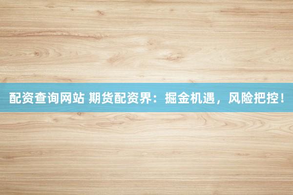 配资查询网站 期货配资界：掘金机遇，风险把控！